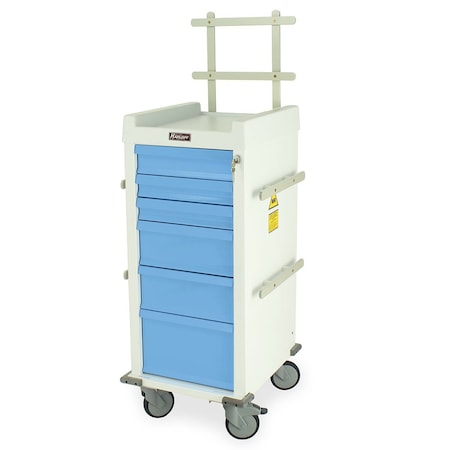 Harloff Narrow Non-Magnetic MRI Cart with Anesthesia Accessory Package, Six Drawers, Key Lock MRN6K-MAN